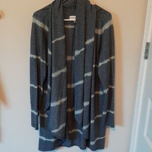 Knox Rose BlueGray Flowy Large Cardigan with Cream Stripes